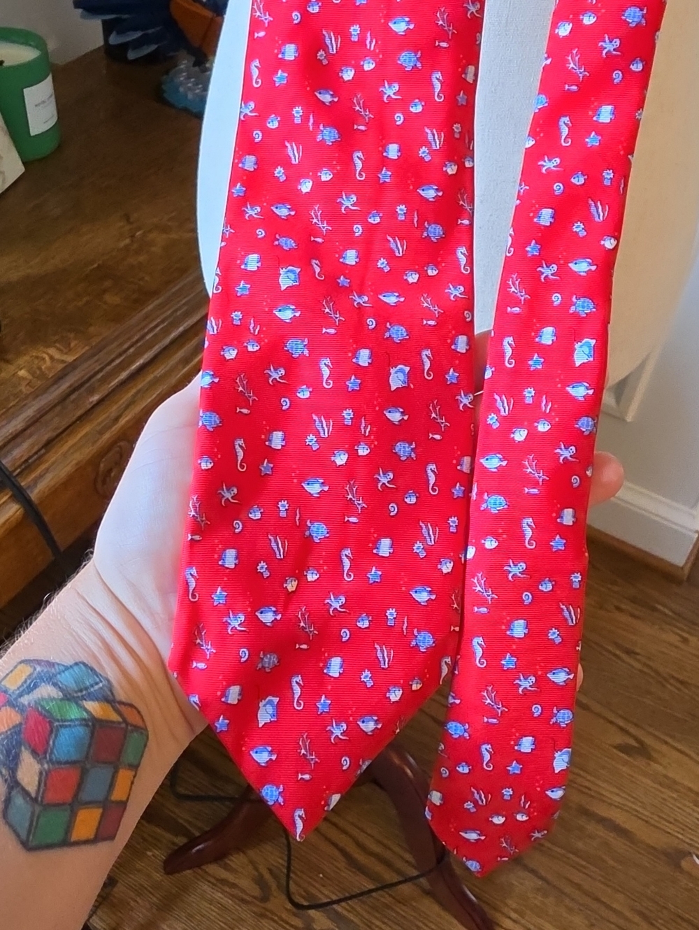 Brooks Brothers Nautical Sea Life Red Tie with Blue Marine Motif